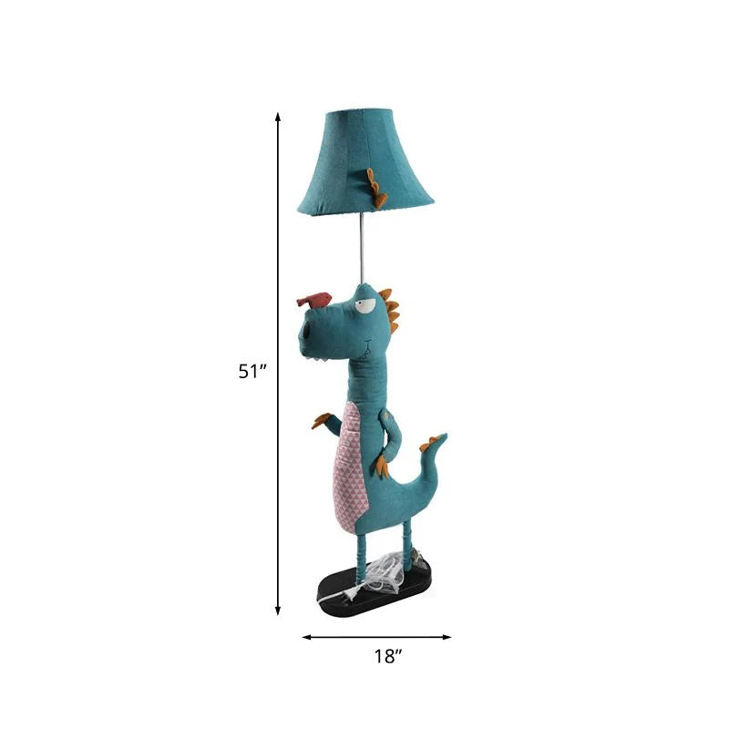 Floor Lamp | Dinosaur-Shaped Blue LED Metal & Fabric