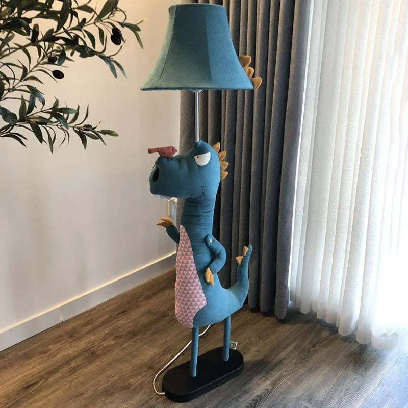 Floor Lamp | Dinosaur-Shaped Blue LED Metal & Fabric