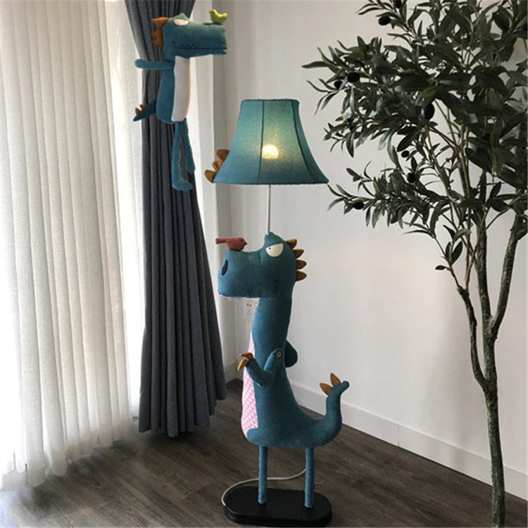 Floor Lamp | Dinosaur-Shaped Blue LED Metal & Fabric
