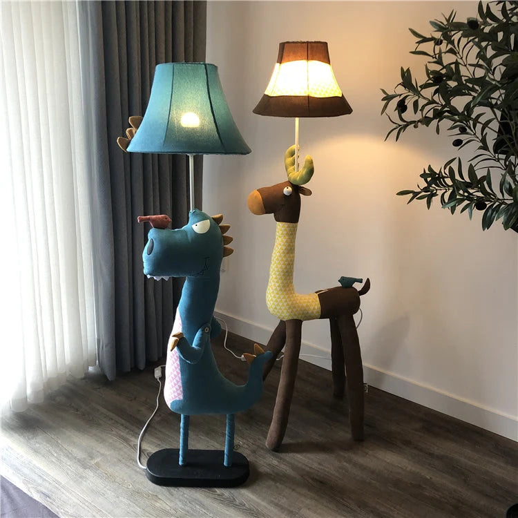 Floor Lamp | Dinosaur-Shaped Blue LED Metal & Fabric
