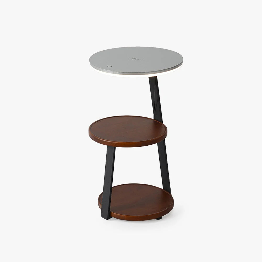 Floor Lamp | Natural Wood Table Shelf | 3-Color LED