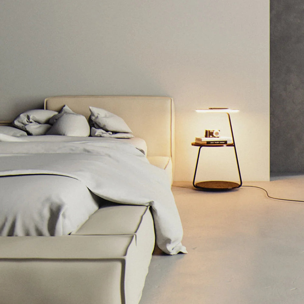 Floor Lamp | Natural Wood Table Shelf | 3-Color LED