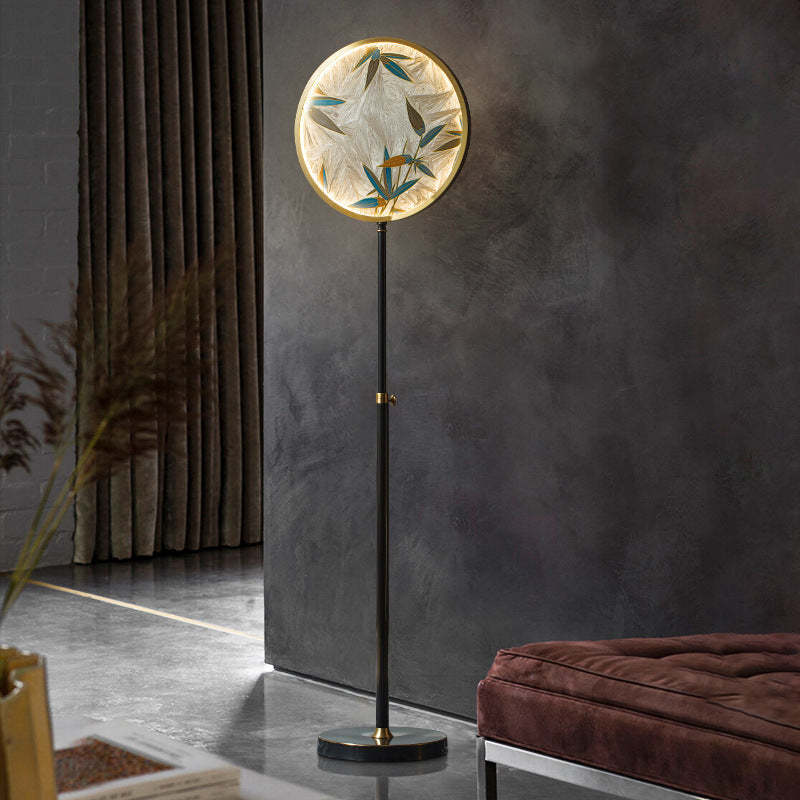 Floor Lamp | Round Printed Glass Shade & Metal Base