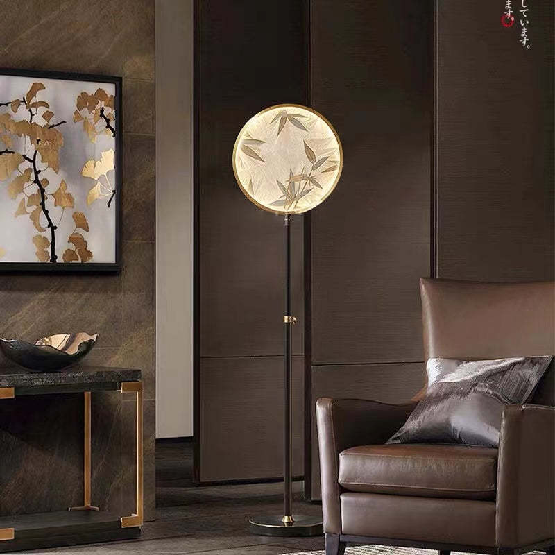 Floor Lamp | Round Printed Glass Shade & Metal Base