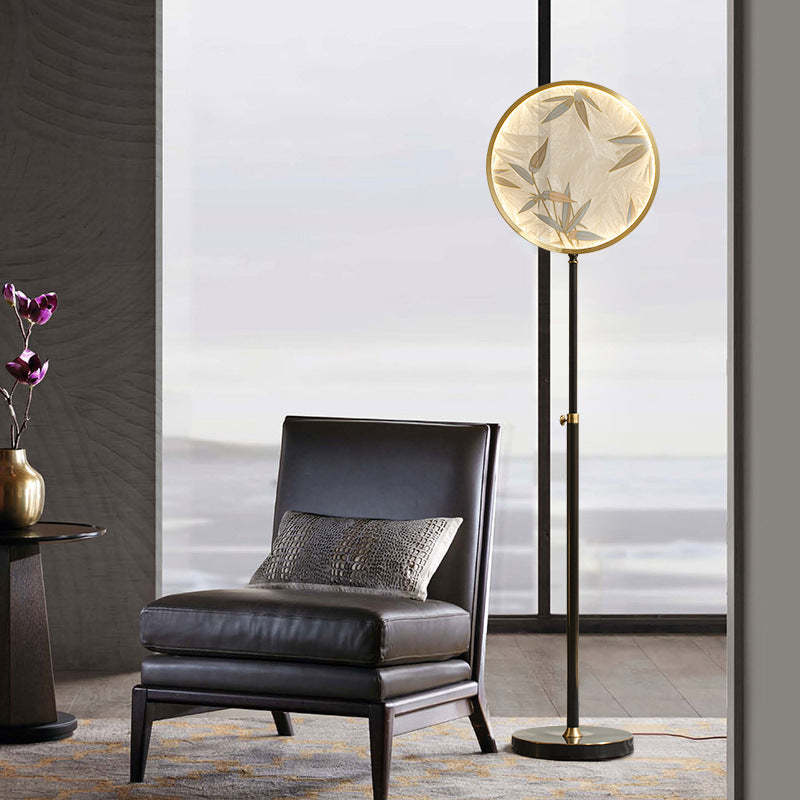 Floor Lamp | Round Printed Glass Shade & Metal Base