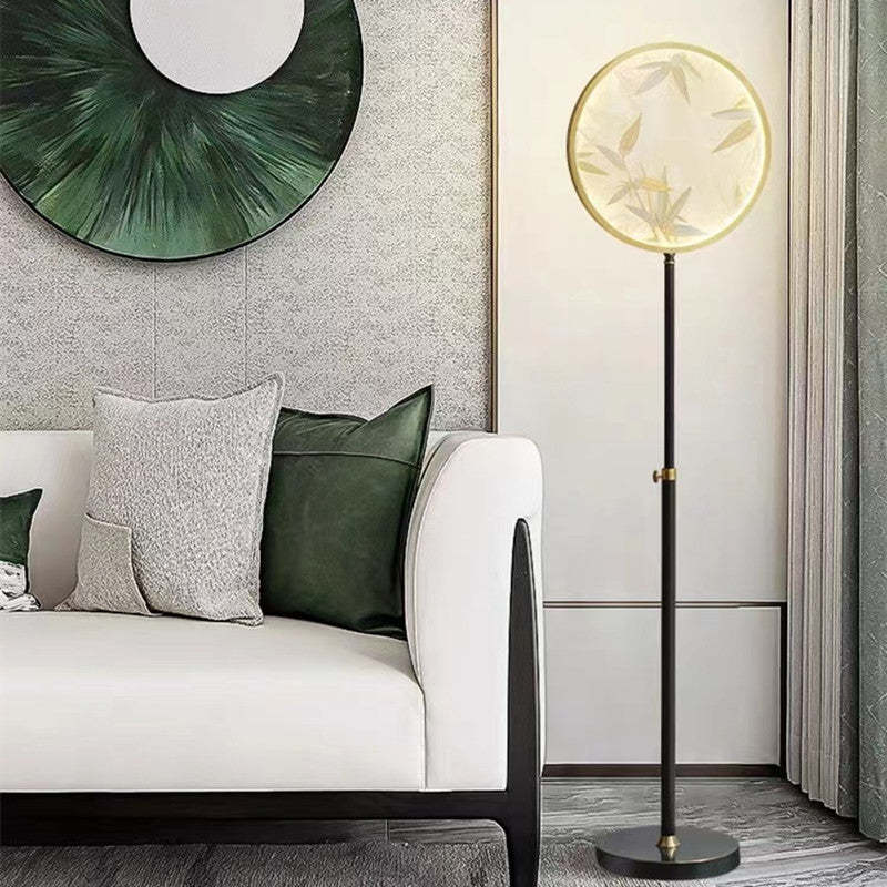 Floor Lamp | Round Printed Glass Shade & Metal Base