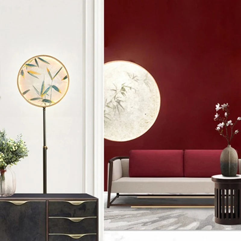 Floor Lamp | Round Printed Glass Shade & Metal Base