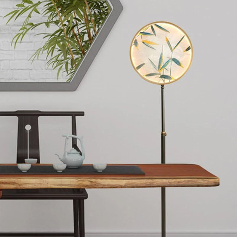 Floor Lamp | Round Printed Glass Shade & Metal Base