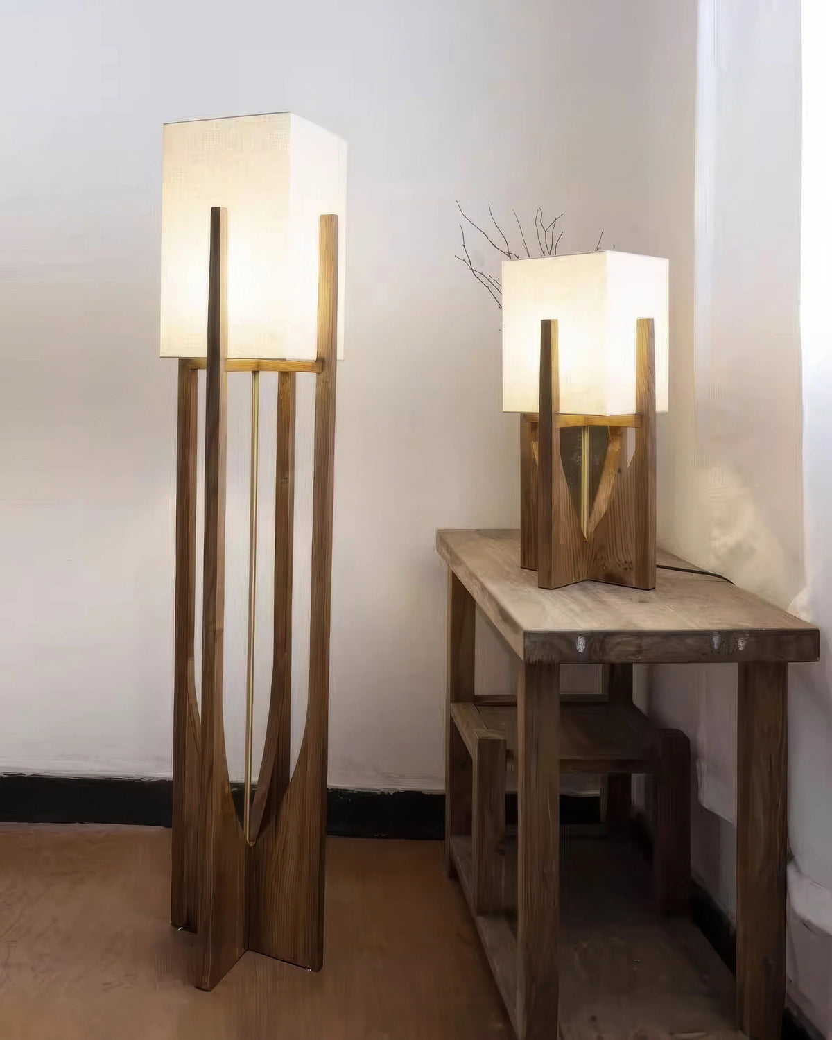 Floor Lamp | Walnut Base & Three-Color LED | Small & Large