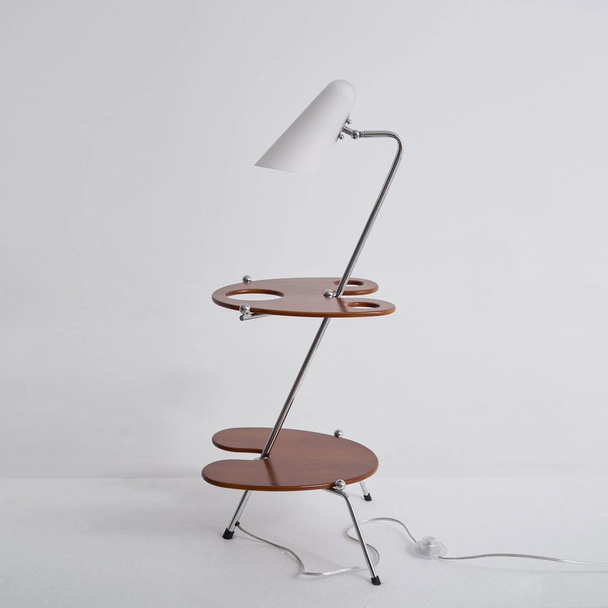 Floor Lamp | Walnut Wood & Glass Shade | 90 cm Height