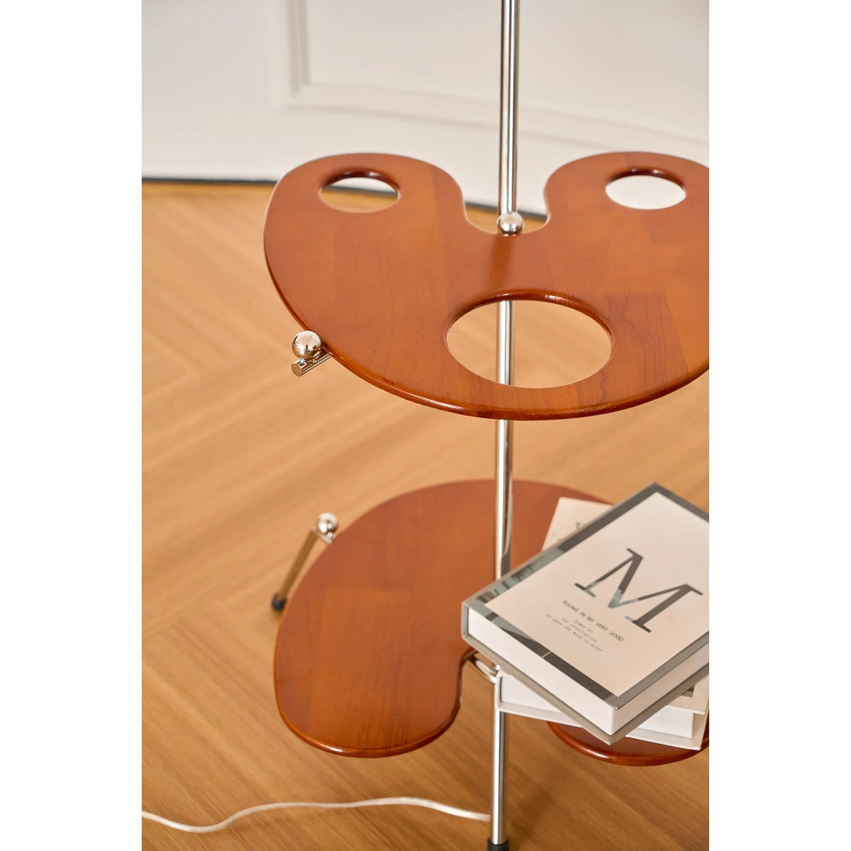 Floor Lamp | Walnut Wood & Glass Shade | 90 cm Height