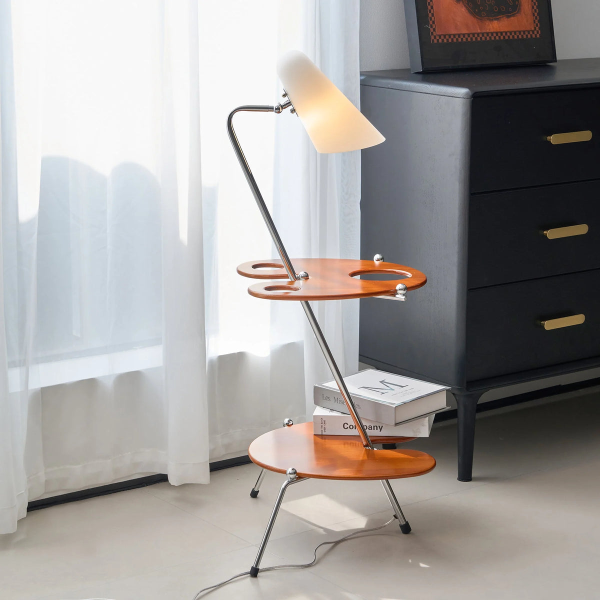 Floor Lamp | Walnut Wood & Glass Shade | 90 cm Height