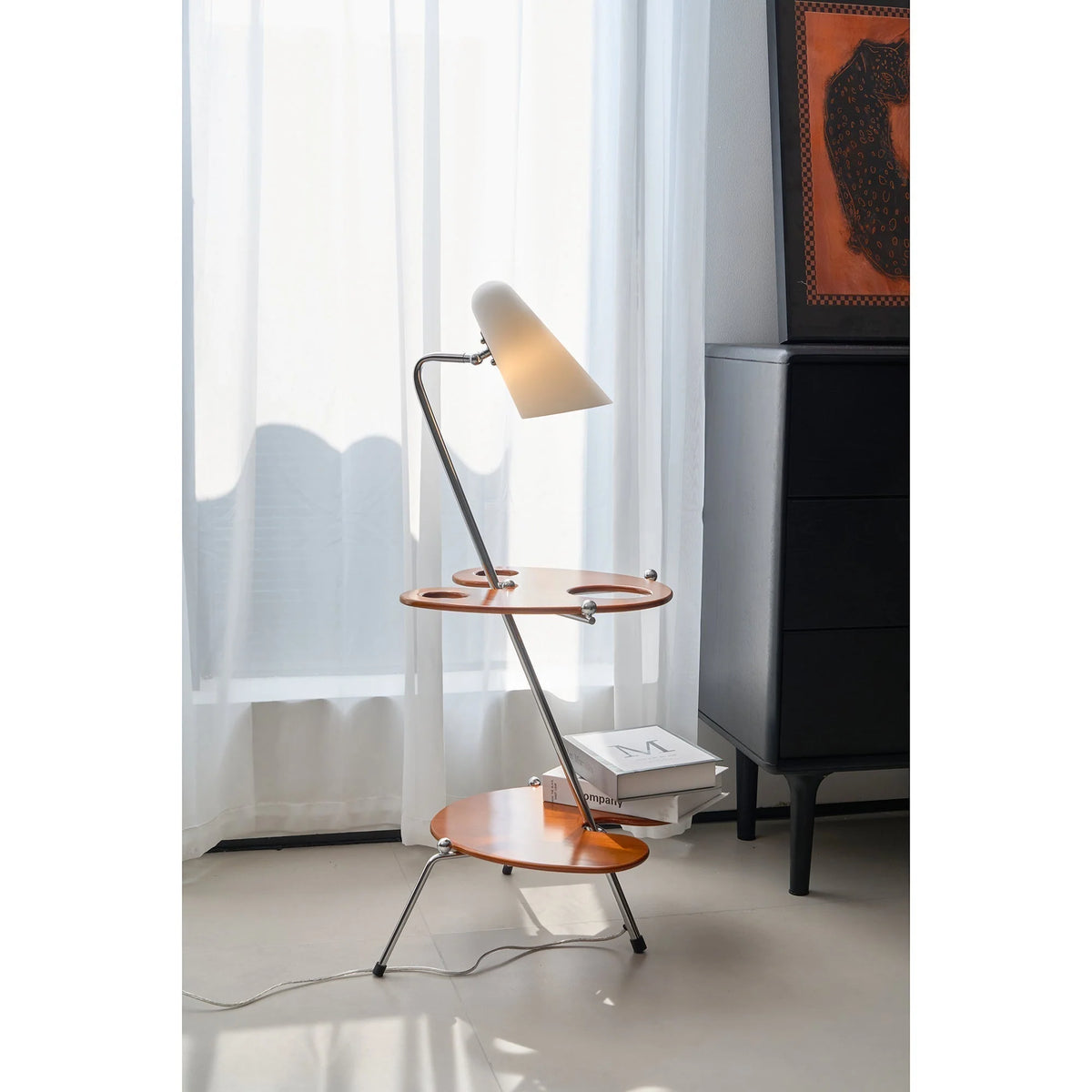Floor Lamp | Walnut Wood & Glass Shade | 90 cm Height
