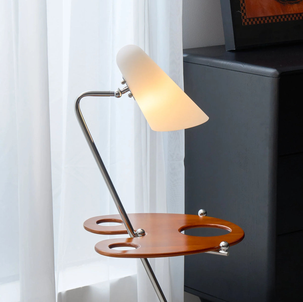Floor Lamp | Walnut Wood & Glass Shade | 90 cm Height