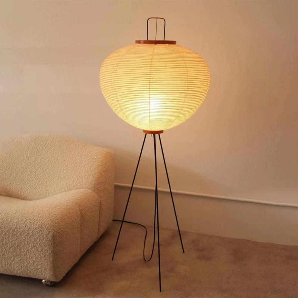 Floor Lamp | Rice Paper Lantern Shade | Metal Tripod Base