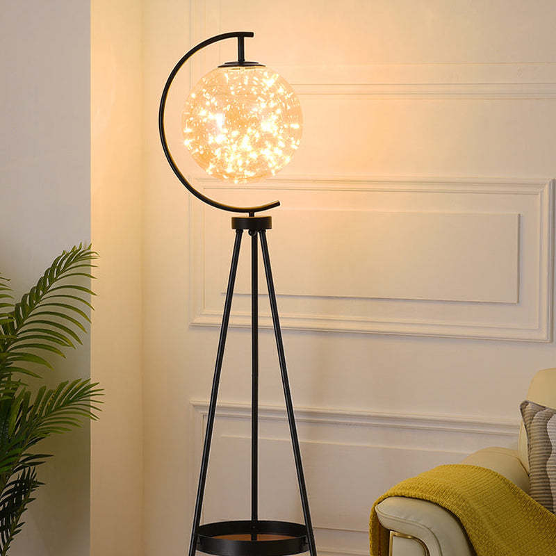 Floor Lamp | Spherical Glass Shade & Metal Tripod | LED Bulb Included