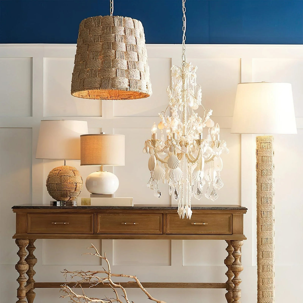 Floor Lamp | Wood & Hemp-Rope Frame With Fabric Shade | 168 cm