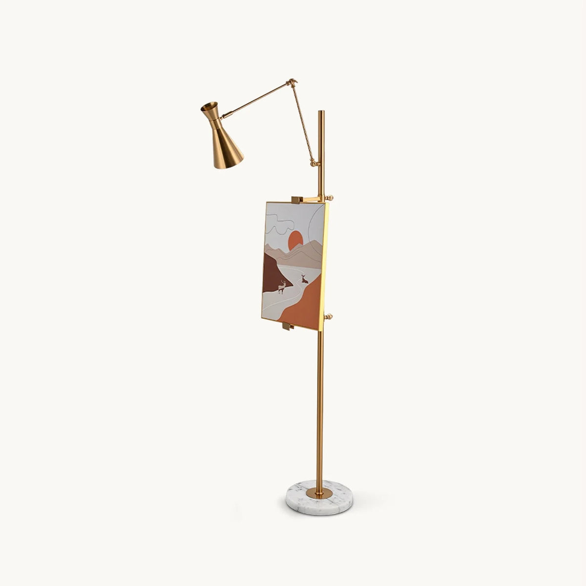 Floor Light | Sculptural Gold Frame & White Marble Base