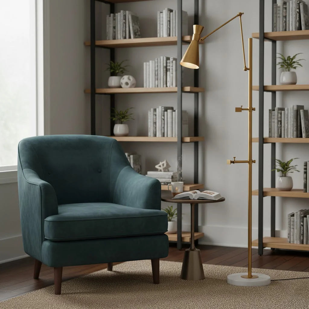 Floor Light | Sculptural Gold Frame & White Marble Base