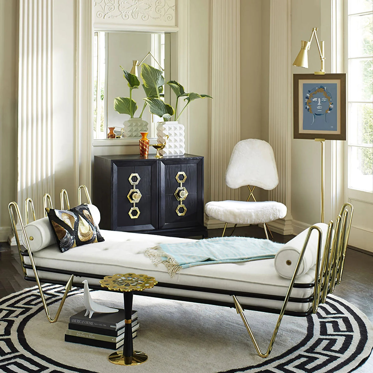 Floor Light | Sculptural Gold Frame & White Marble Base