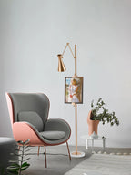 Floor Light | Sculptural Gold Frame & White Marble Base