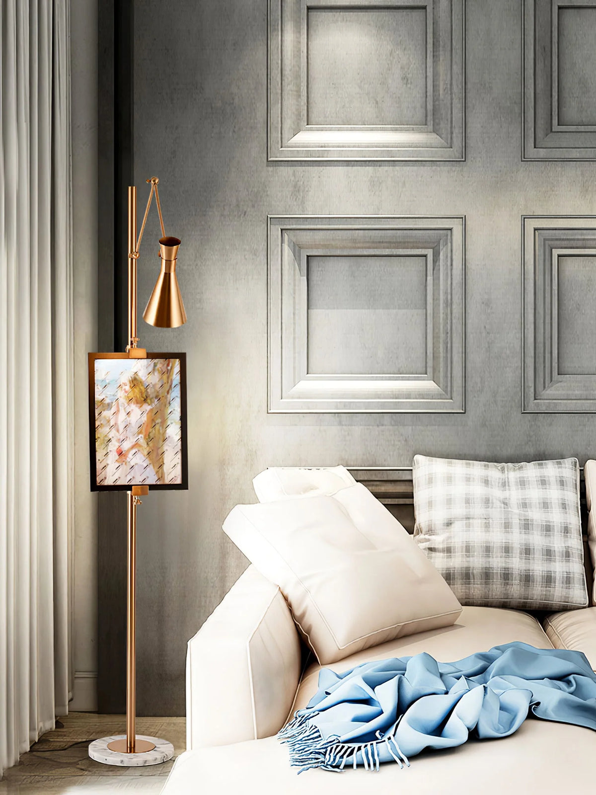 Floor Light | Sculptural Gold Frame & White Marble Base