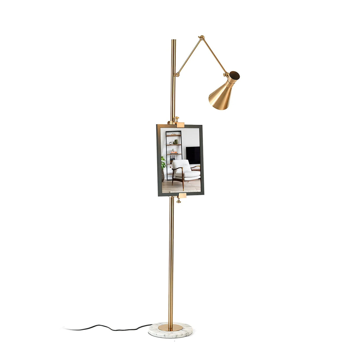 Floor Light | Sculptural Gold Frame & White Marble Base