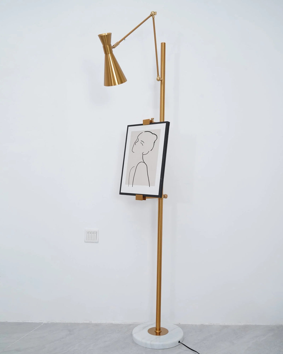 Floor Light | Sculptural Gold Frame & White Marble Base