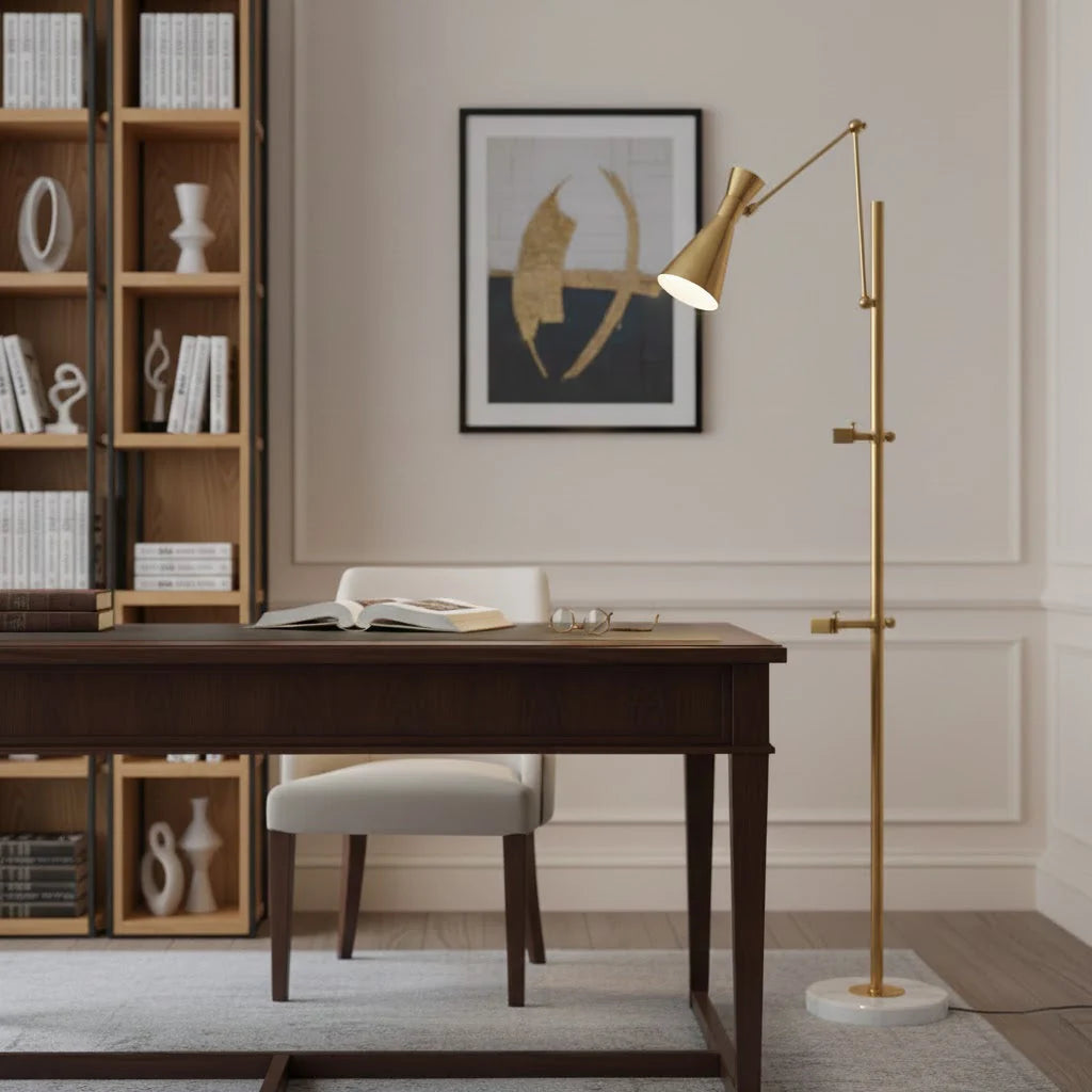 Floor Light | Sculptural Gold Frame & White Marble Base