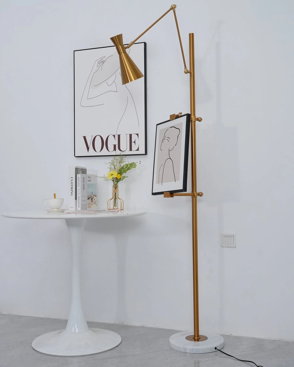 Floor Light | Sculptural Gold Frame & White Marble Base