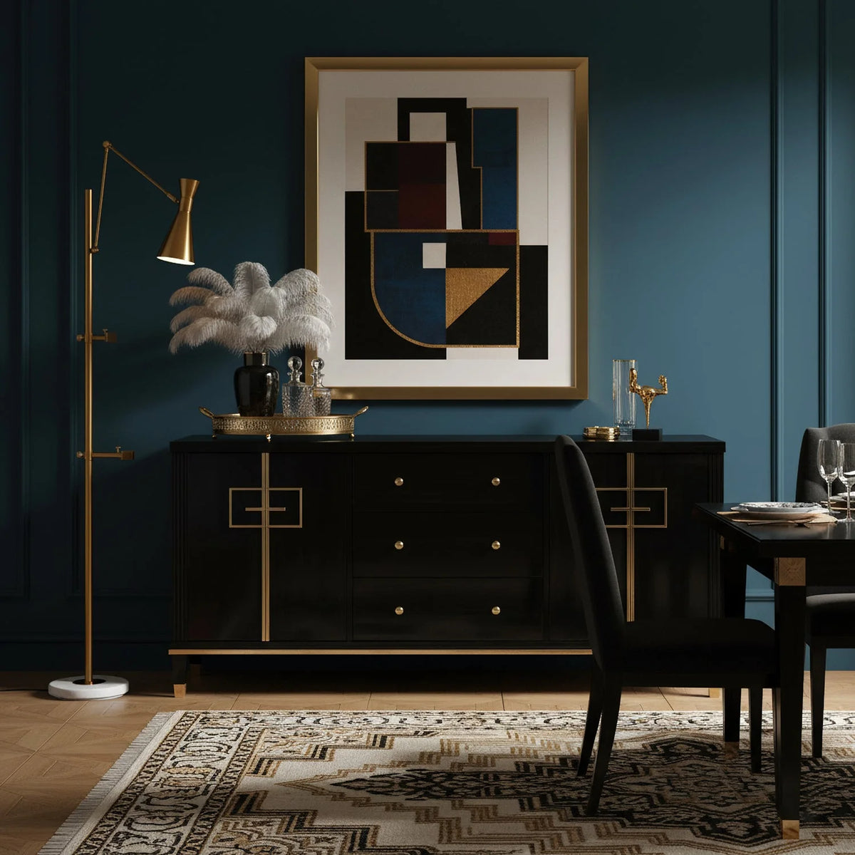 Floor Light | Sculptural Gold Frame & White Marble Base