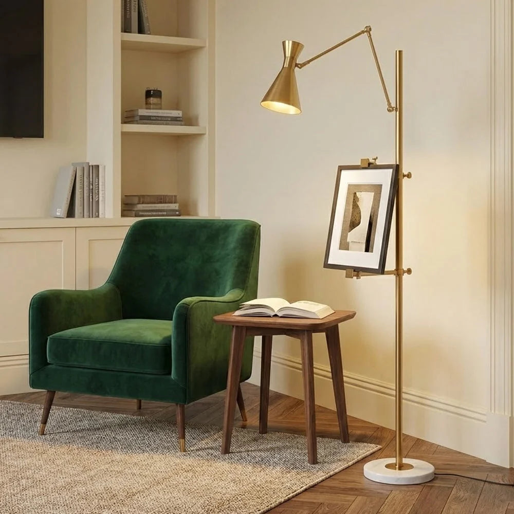 Floor Light | Sculptural Gold Frame & White Marble Base