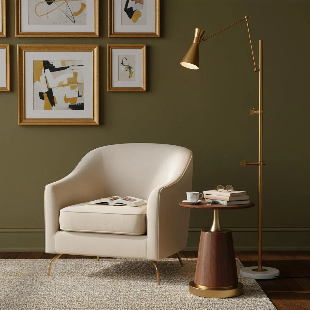 Floor Light | Sculptural Gold Frame & White Marble Base