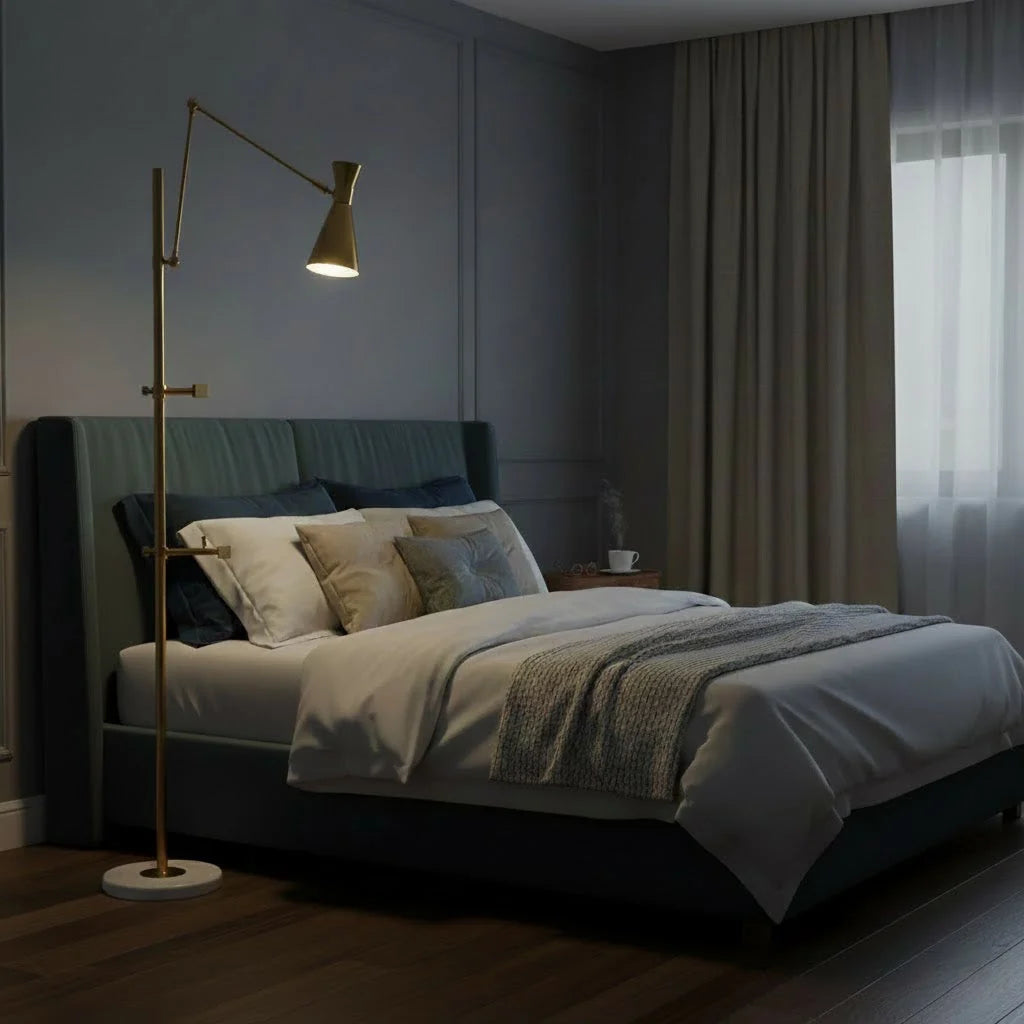 Floor Light | Sculptural Gold Frame & White Marble Base