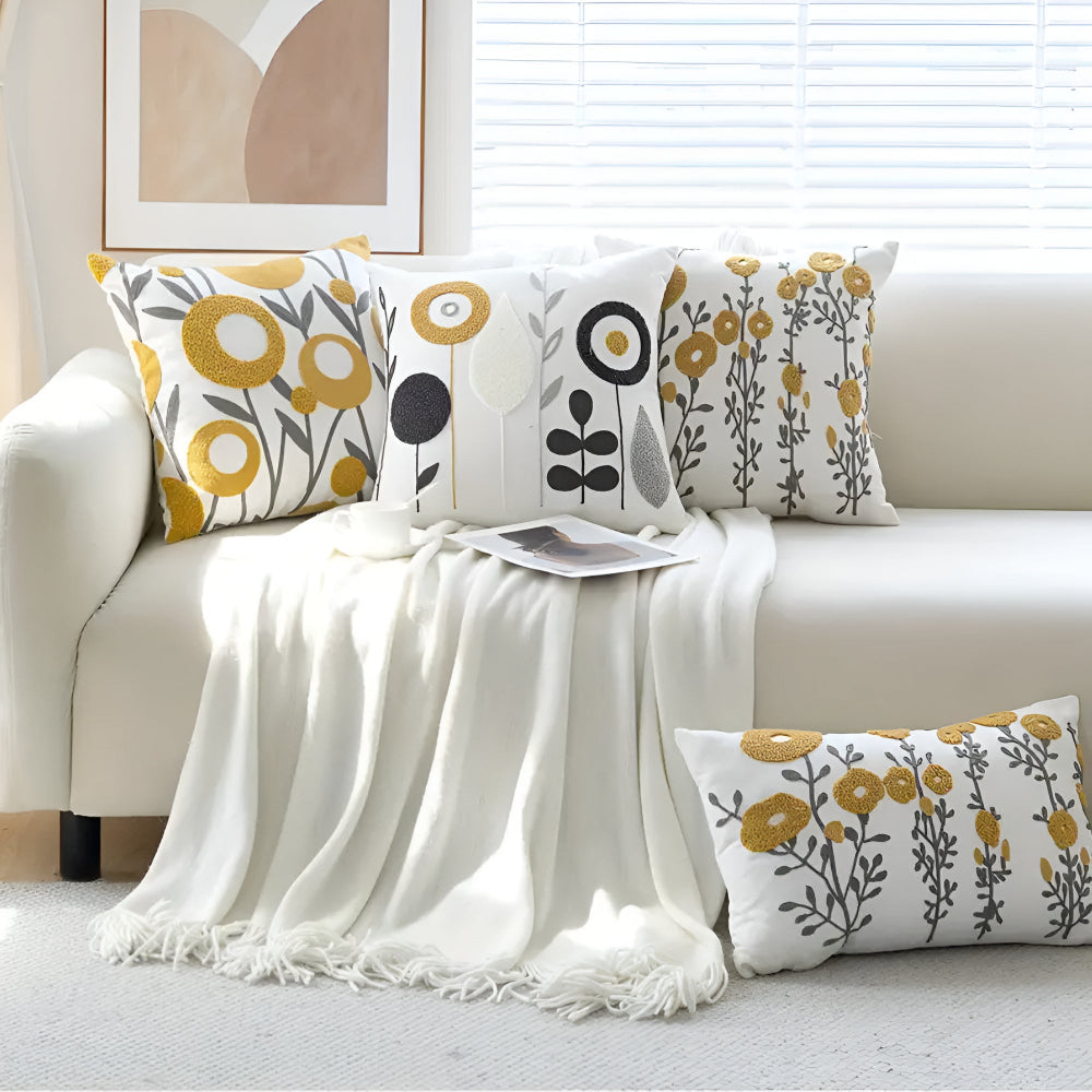Floral Embroidered Cushion Cover