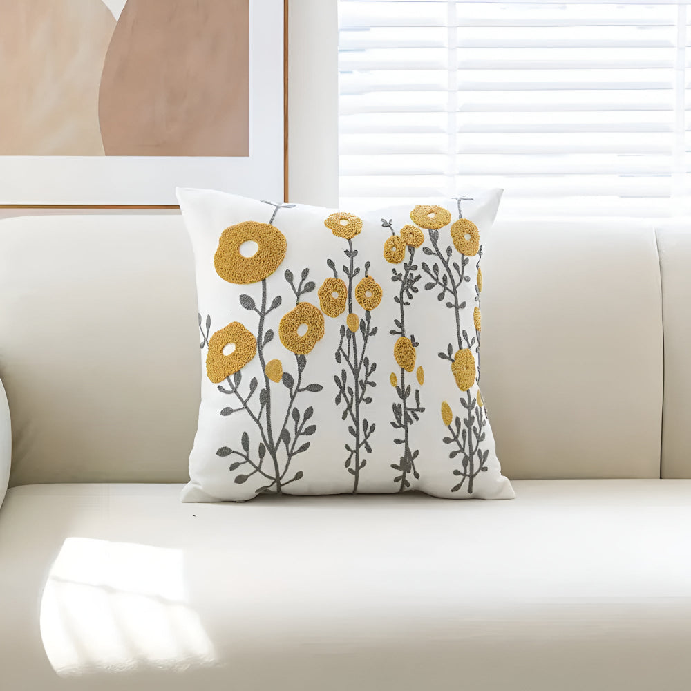 Floral Embroidered Cushion Cover
