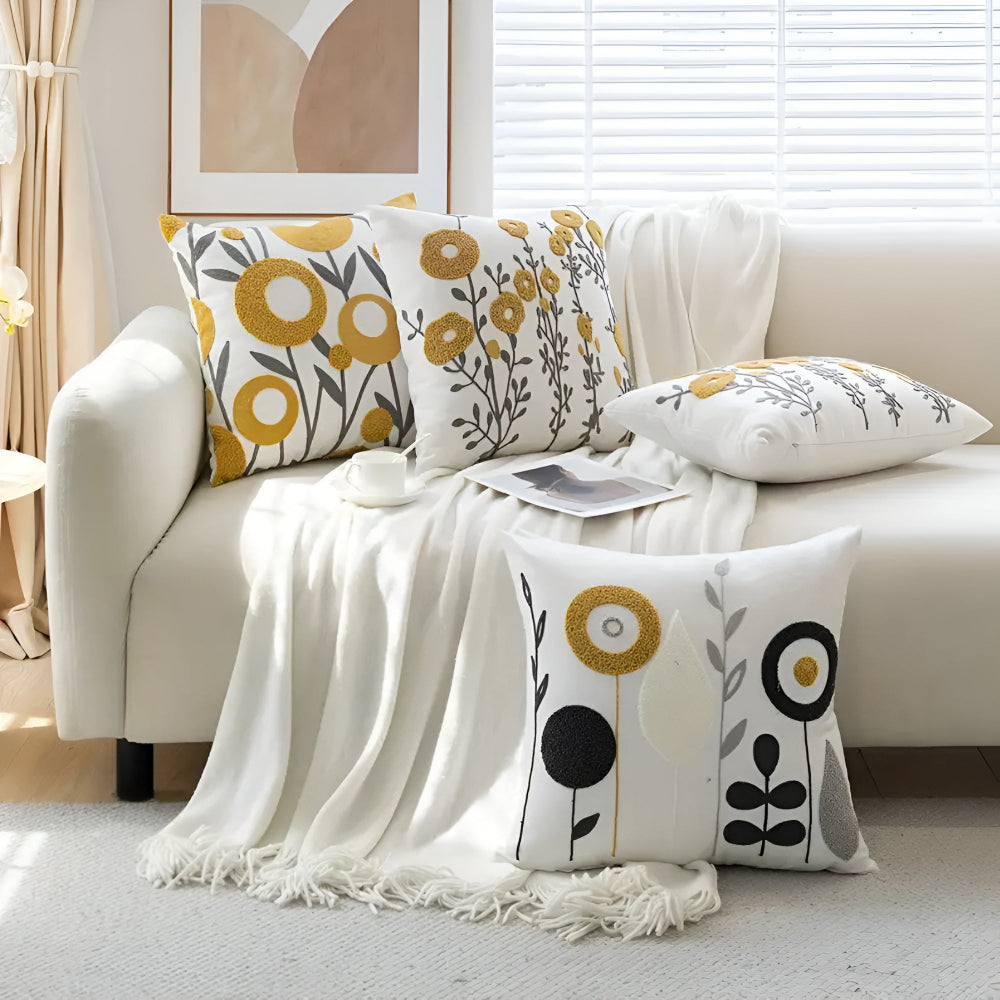 Floral Embroidered Cushion Cover