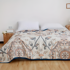 Cotton Blanket | Four-Layer Reversible Floral | Machine Washable