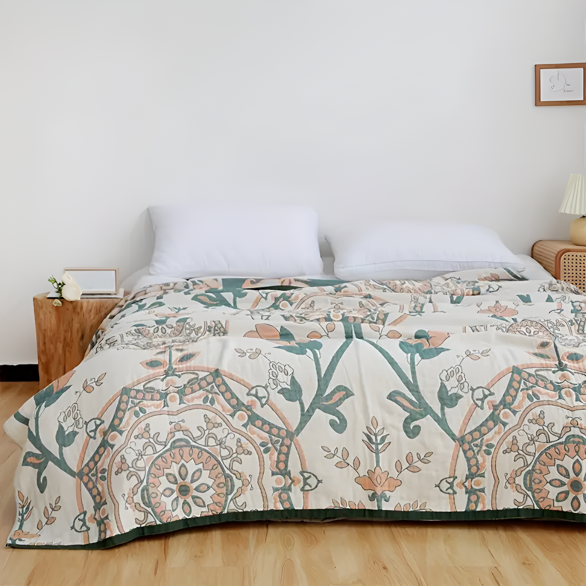 Cotton Blanket | Four-Layer Reversible Floral | Machine Washable