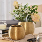 Flower Pot | Gold-Plated Textured Ceramic | Tabletop Decor