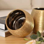 Flower Pot | Gold-Plated Textured Ceramic | Tabletop Decor