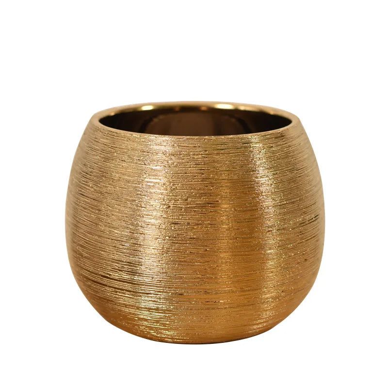 Flower Pot | Gold-Plated Textured Ceramic | Tabletop Decor