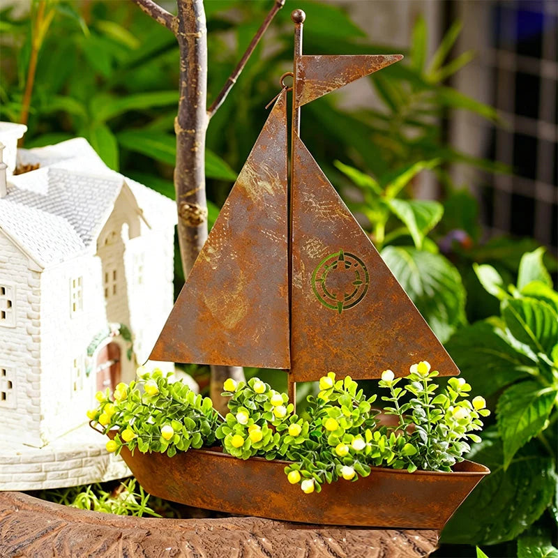 Flower Pot | Sailboat Silhouette & Sturdy Iron | 29.5 x 24 cm