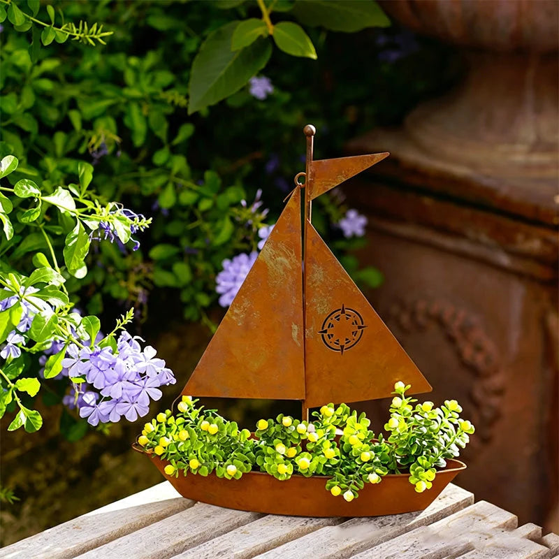 Flower Pot | Sailboat Silhouette & Sturdy Iron | 29.5 x 24 cm