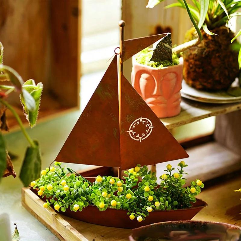 Flower Pot | Sailboat Silhouette & Sturdy Iron | 29.5 x 24 cm