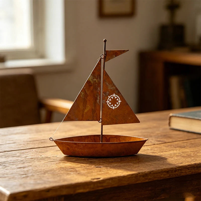 Flower Pot | Sailboat Silhouette & Sturdy Iron | 29.5 x 24 cm