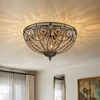 Flush Mount Ceiling Light | 3-Light Antique Bronze & Crystal | 13 in