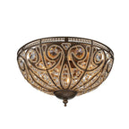 Flush Mount Ceiling Light | 3-Light Antique Bronze & Crystal | 13 in