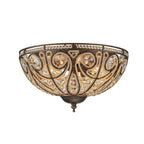 Flush Mount Ceiling Light | 3-Light Antique Bronze & Crystal | 13 in