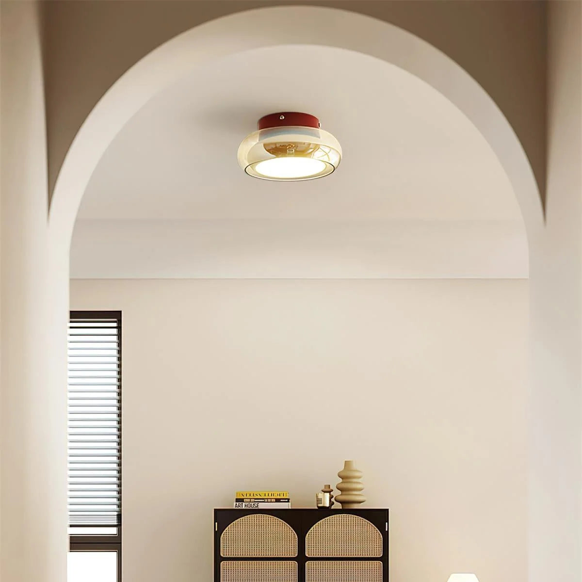 Flush Mount Ceiling Light | Amber Glass & Integrated LED | 20 cm Diameter